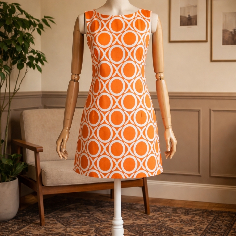 Alyx Orange and White Geometric Mini Shift Dress